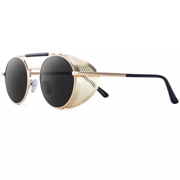 Retro Gothic Steampunk Sunglasses Black, Gold Polarized Metal Frame Glasses - Picture 4 of 10